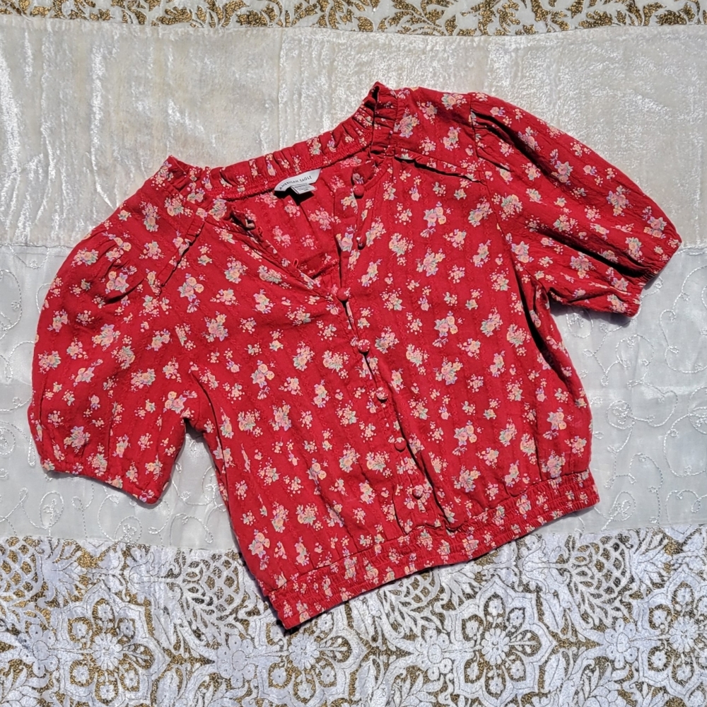 American Eagle Outfitters Floral Cropped Smocked Top Size XS